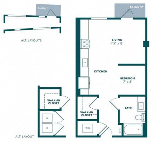 Floor plan for studio, 1 bath, 561 sqft